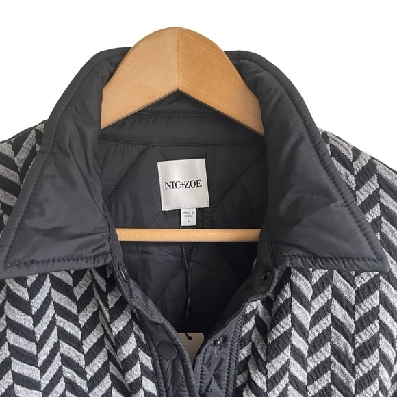 Nic+Zoe Quilted Mix Media Coat Snap Closure Large Front Pockets Size Large NWT - Picture 8 of 15